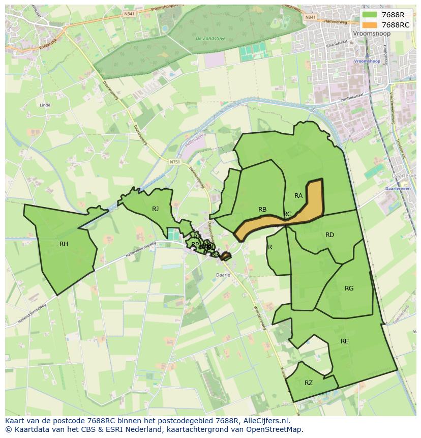 Afbeelding van het postcodegebied 7688 RC op de kaart.