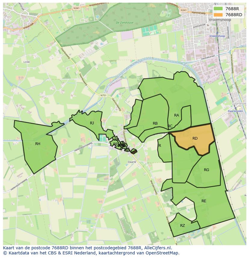 Afbeelding van het postcodegebied 7688 RD op de kaart.