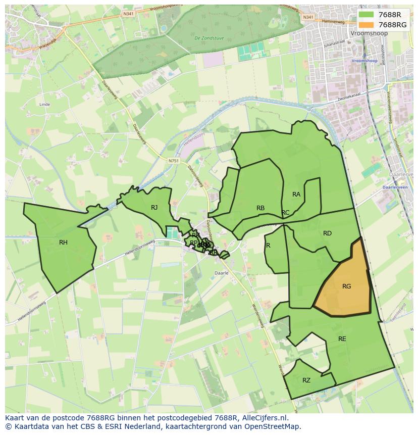 Afbeelding van het postcodegebied 7688 RG op de kaart.