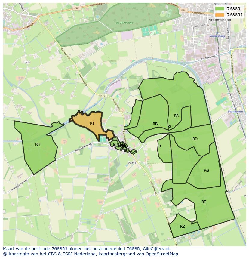 Afbeelding van het postcodegebied 7688 RJ op de kaart.