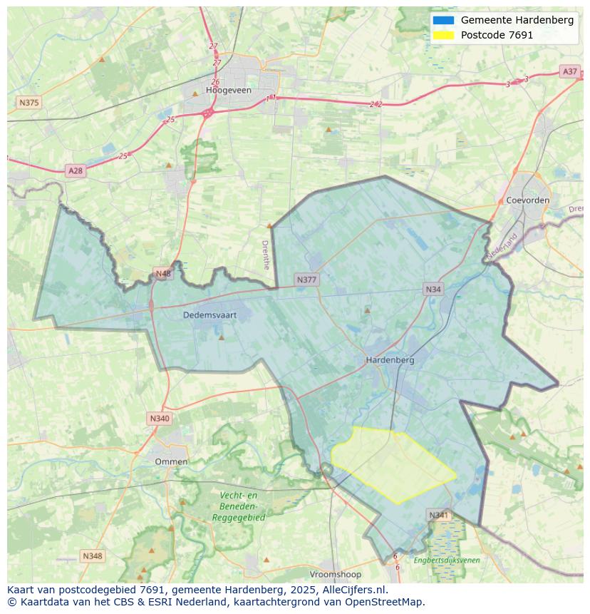 Afbeelding van het postcodegebied 7691 op de kaart.