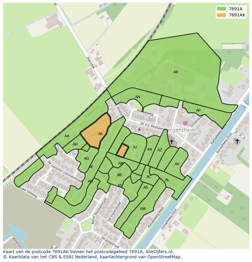 Afbeelding van het postcodegebied 7691 AK op de kaart.