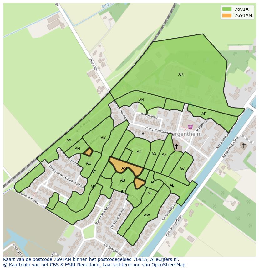 Afbeelding van het postcodegebied 7691 AM op de kaart.