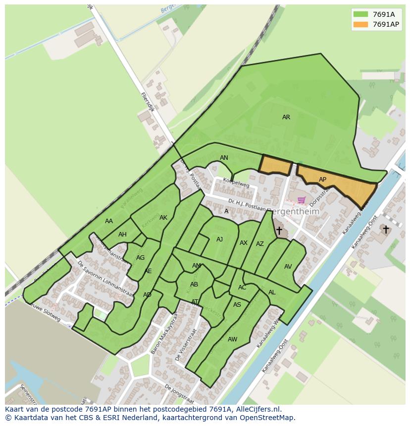 Afbeelding van het postcodegebied 7691 AP op de kaart.