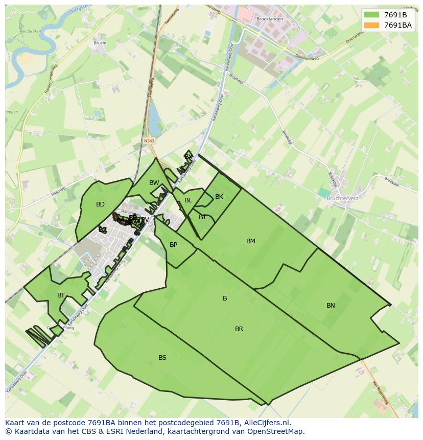 Afbeelding van het postcodegebied 7691 BA op de kaart.