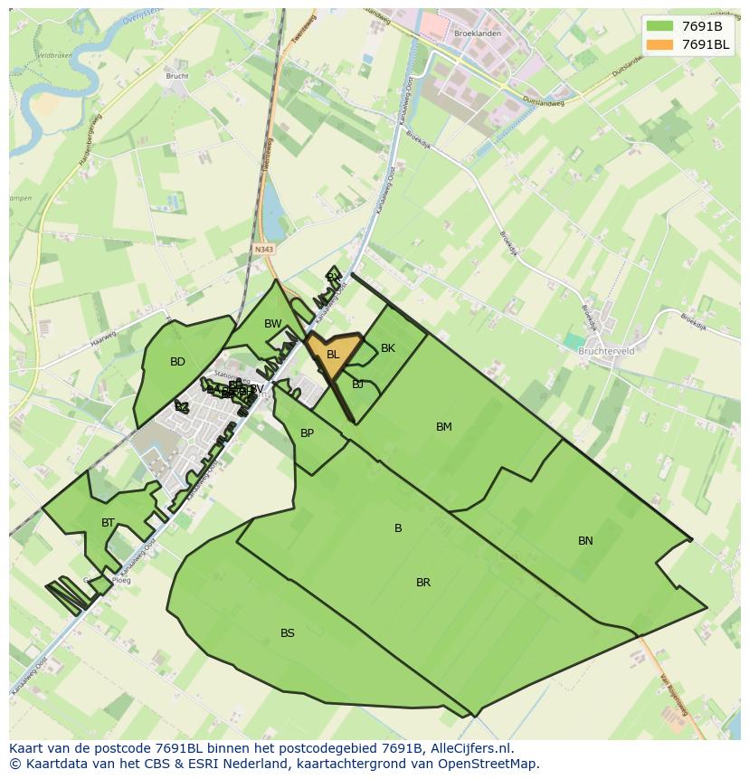 Afbeelding van het postcodegebied 7691 BL op de kaart.