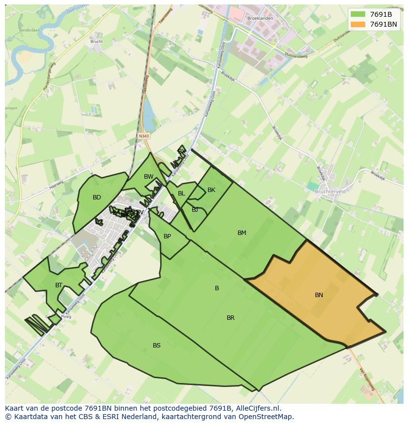 Afbeelding van het postcodegebied 7691 BN op de kaart.