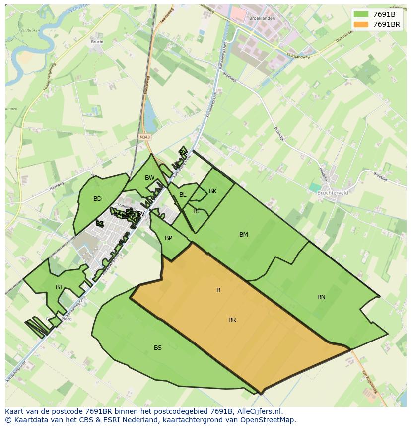 Afbeelding van het postcodegebied 7691 BR op de kaart.