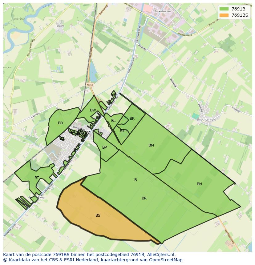 Afbeelding van het postcodegebied 7691 BS op de kaart.