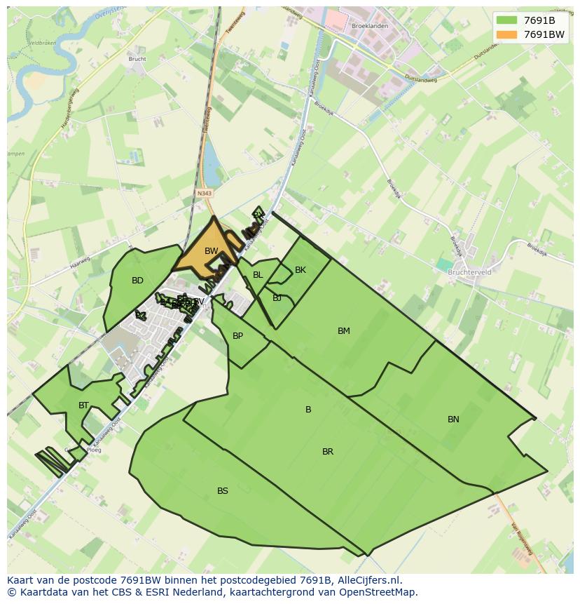 Afbeelding van het postcodegebied 7691 BW op de kaart.