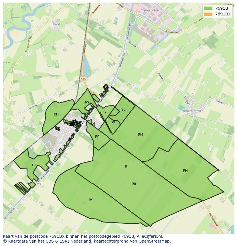 Afbeelding van het postcodegebied 7691 BX op de kaart.
