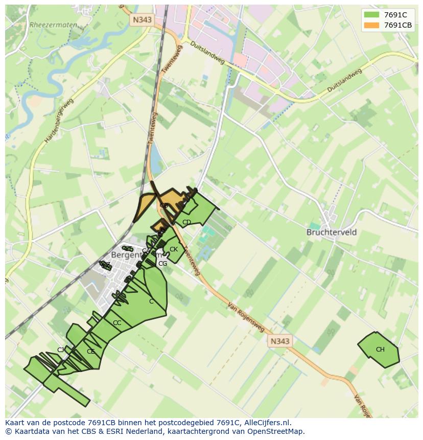 Afbeelding van het postcodegebied 7691 CB op de kaart.