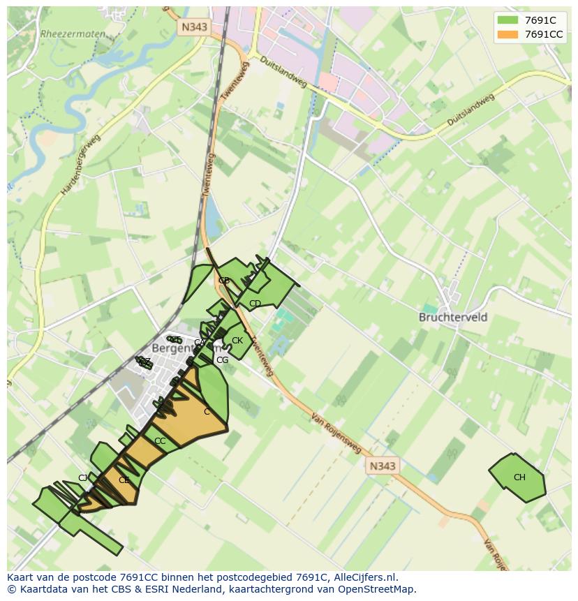 Afbeelding van het postcodegebied 7691 CC op de kaart.