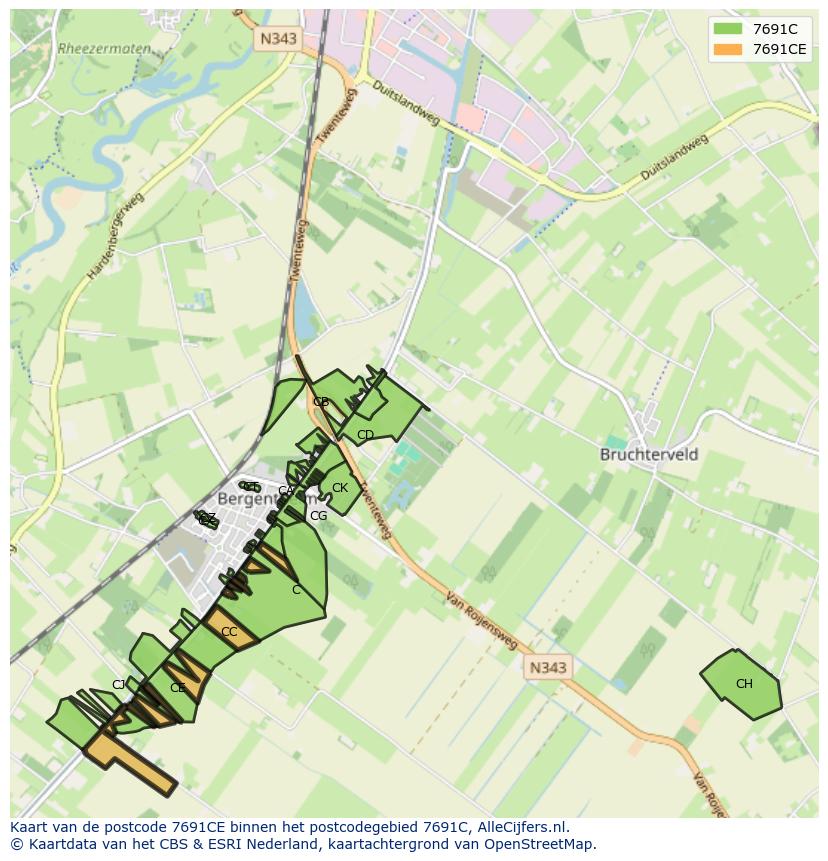 Afbeelding van het postcodegebied 7691 CE op de kaart.