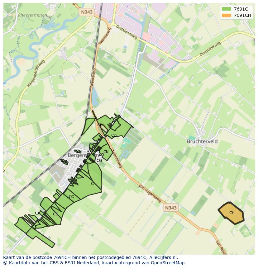 Afbeelding van het postcodegebied 7691 CH op de kaart.