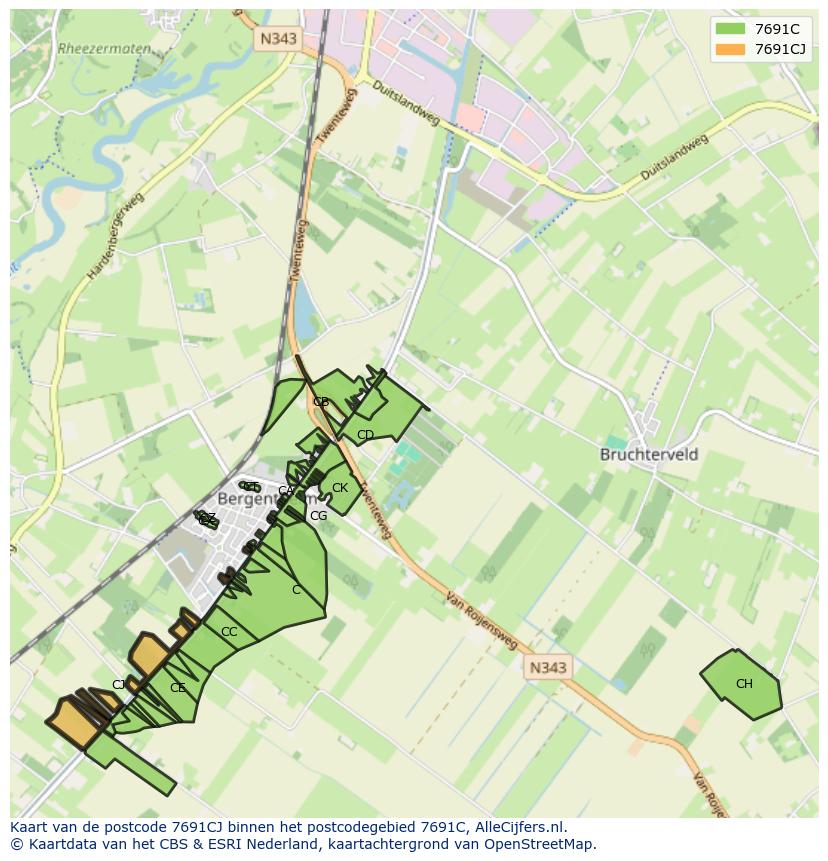 Afbeelding van het postcodegebied 7691 CJ op de kaart.