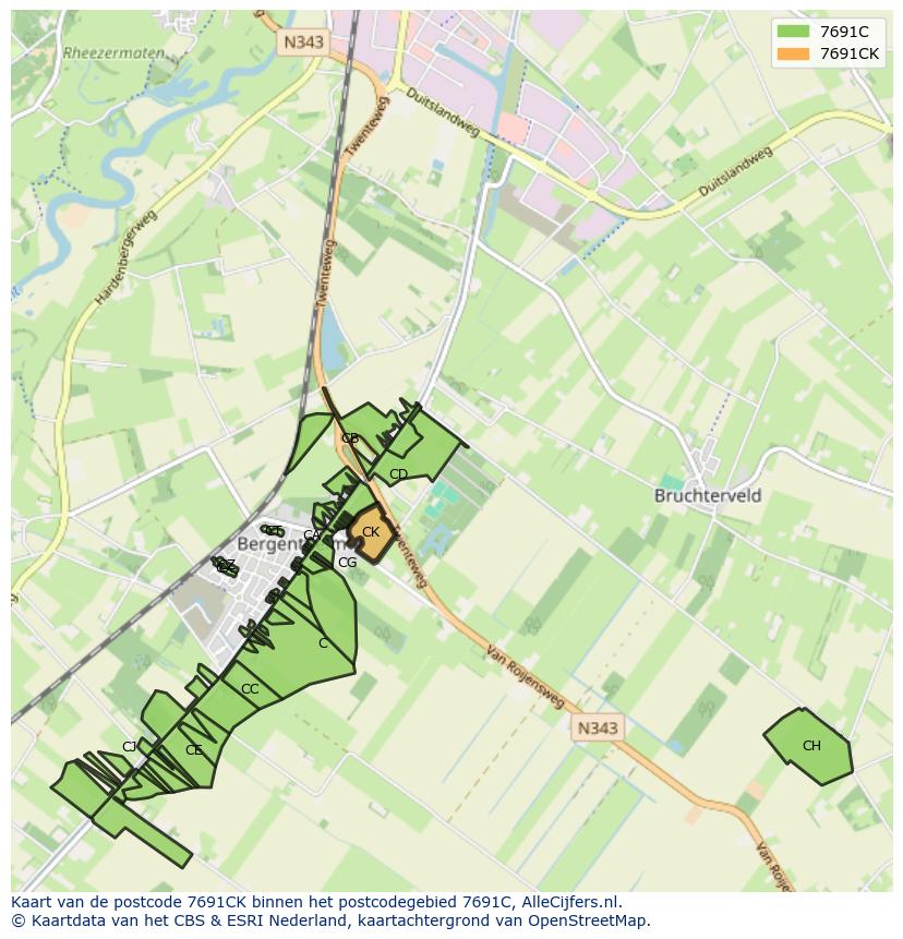 Afbeelding van het postcodegebied 7691 CK op de kaart.
