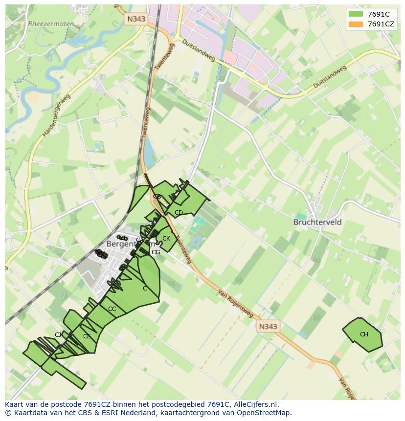 Afbeelding van het postcodegebied 7691 CZ op de kaart.