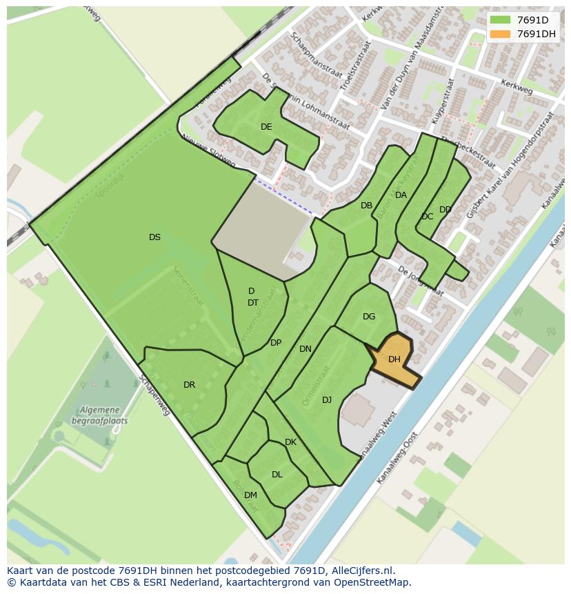 Afbeelding van het postcodegebied 7691 DH op de kaart.