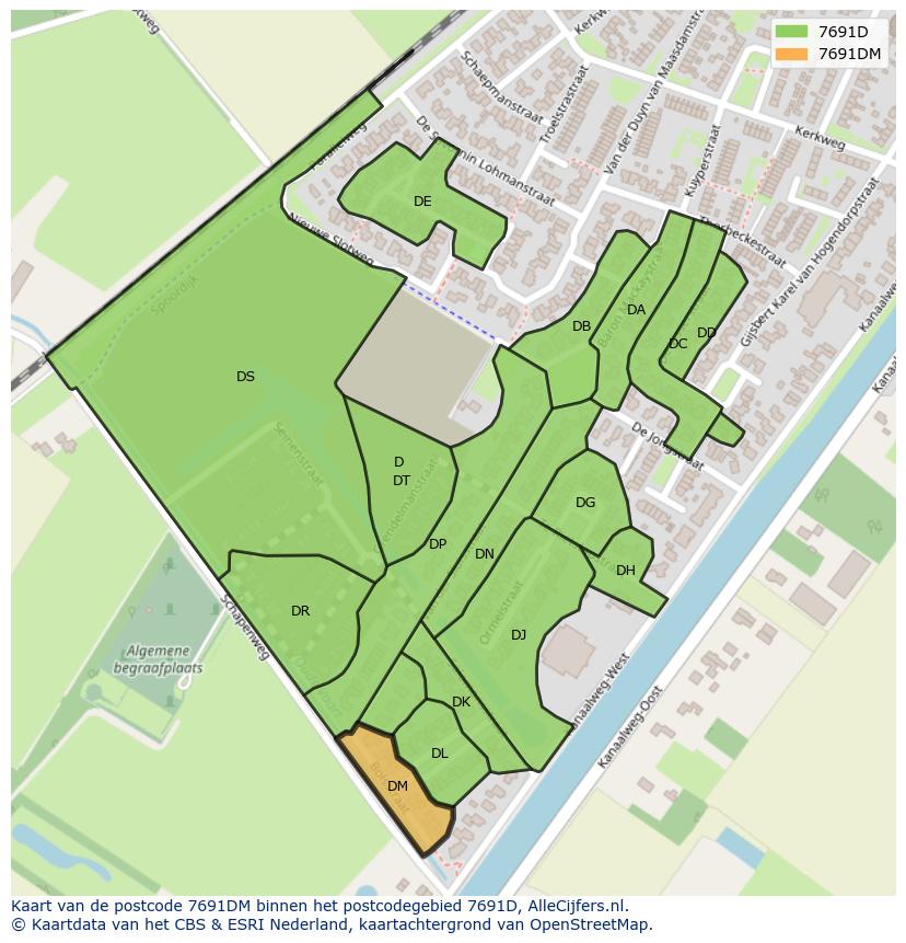 Afbeelding van het postcodegebied 7691 DM op de kaart.