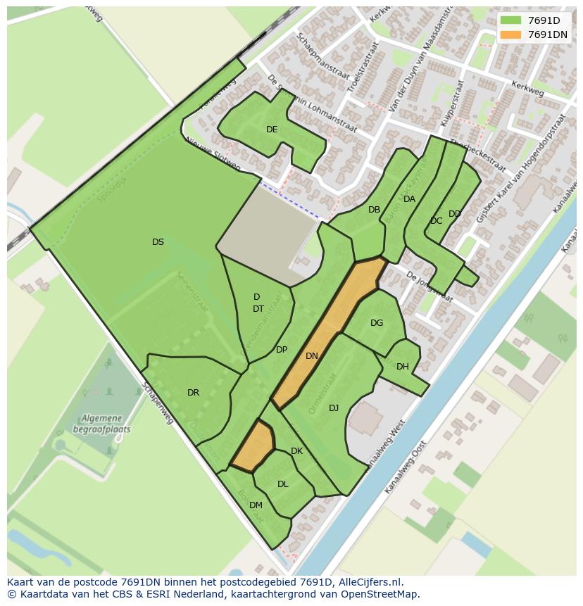 Afbeelding van het postcodegebied 7691 DN op de kaart.