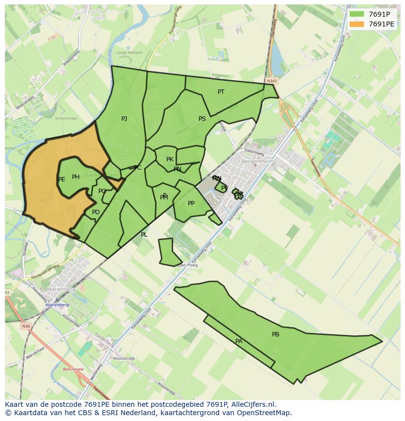 Afbeelding van het postcodegebied 7691 PE op de kaart.