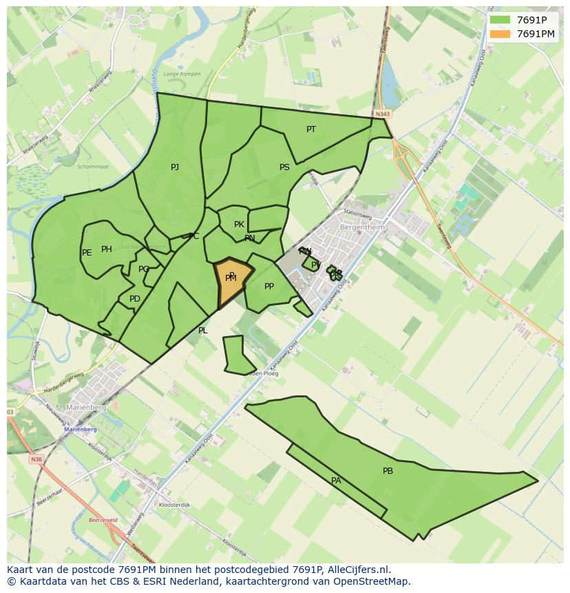 Afbeelding van het postcodegebied 7691 PM op de kaart.