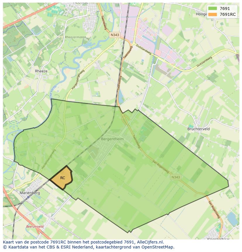Afbeelding van het postcodegebied 7691 RC op de kaart.