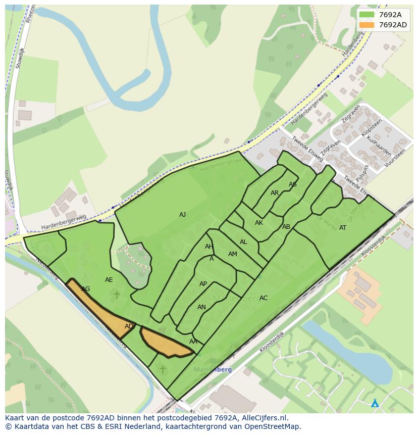 Afbeelding van het postcodegebied 7692 AD op de kaart.