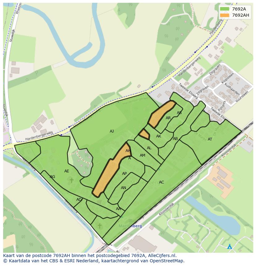 Afbeelding van het postcodegebied 7692 AH op de kaart.