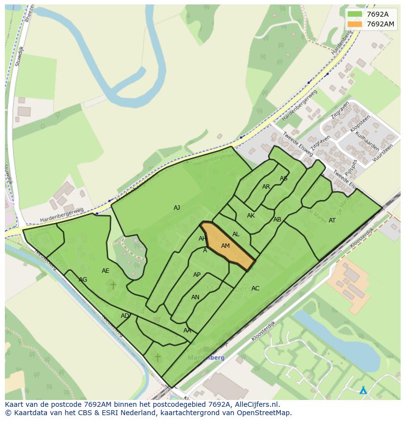 Afbeelding van het postcodegebied 7692 AM op de kaart.