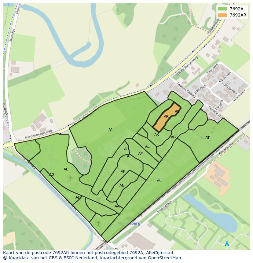 Afbeelding van het postcodegebied 7692 AR op de kaart.