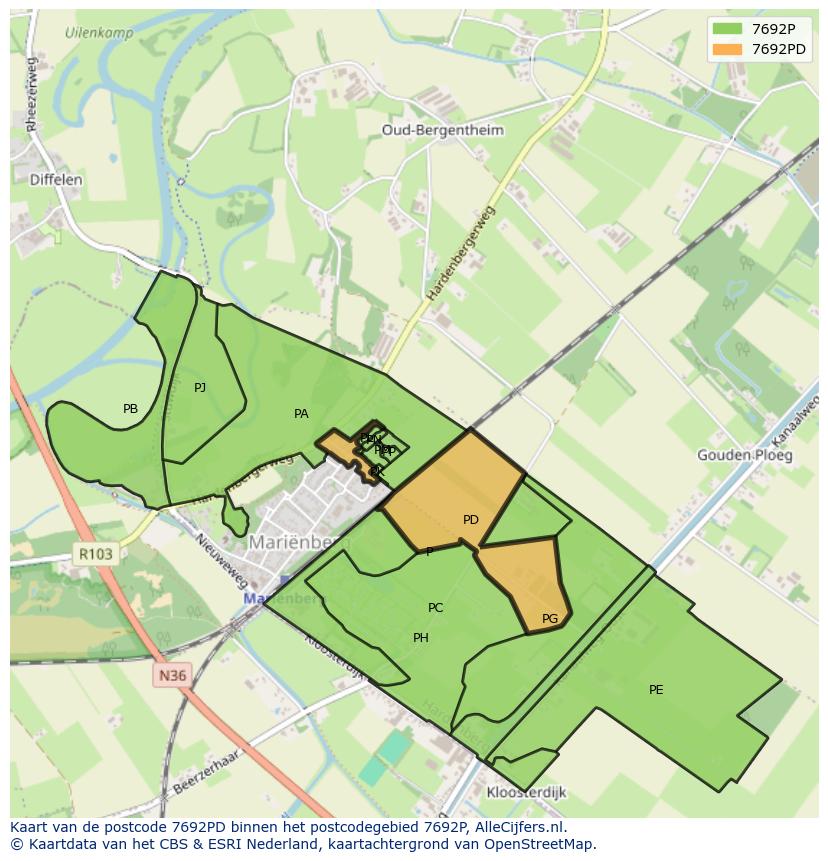 Afbeelding van het postcodegebied 7692 PD op de kaart.