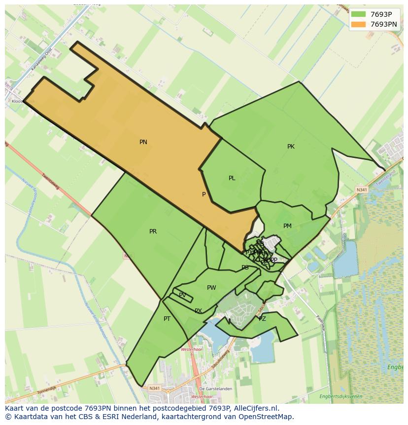 Afbeelding van het postcodegebied 7693 PN op de kaart.