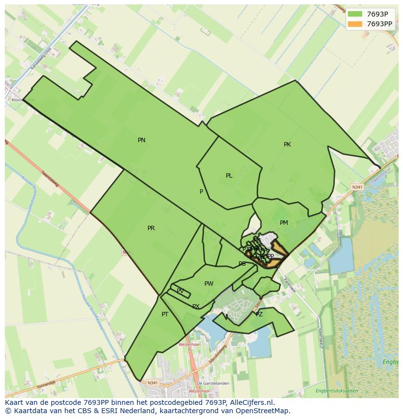 Afbeelding van het postcodegebied 7693 PP op de kaart.