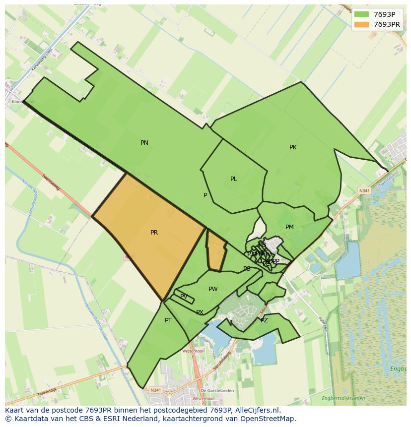 Afbeelding van het postcodegebied 7693 PR op de kaart.