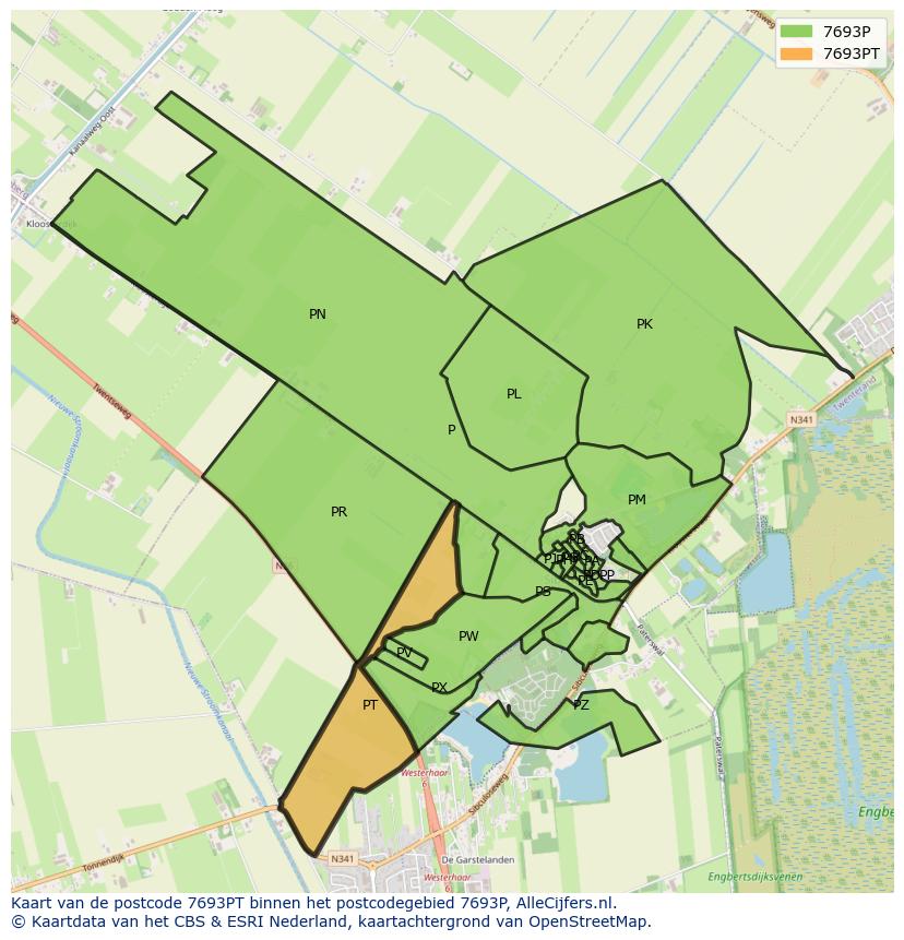 Afbeelding van het postcodegebied 7693 PT op de kaart.