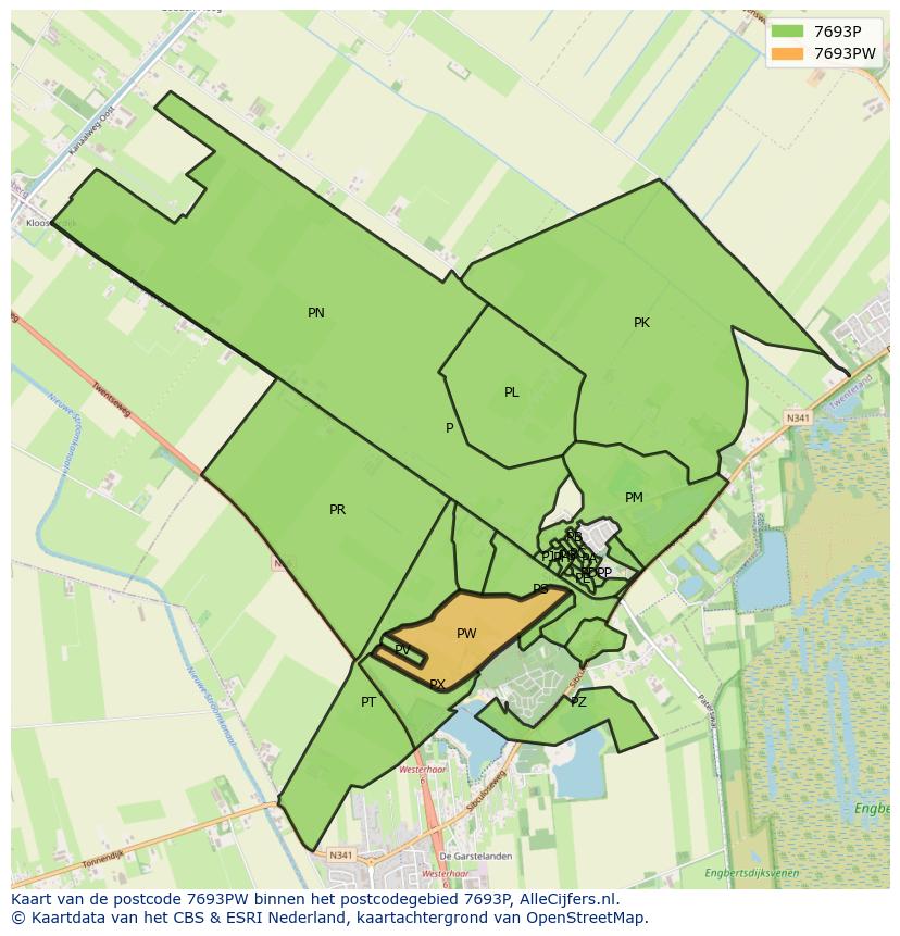 Afbeelding van het postcodegebied 7693 PW op de kaart.