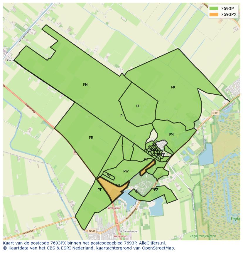 Afbeelding van het postcodegebied 7693 PX op de kaart.