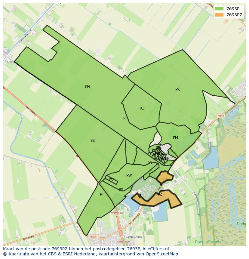 Afbeelding van het postcodegebied 7693 PZ op de kaart.