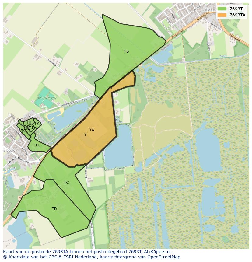 Afbeelding van het postcodegebied 7693 TA op de kaart.