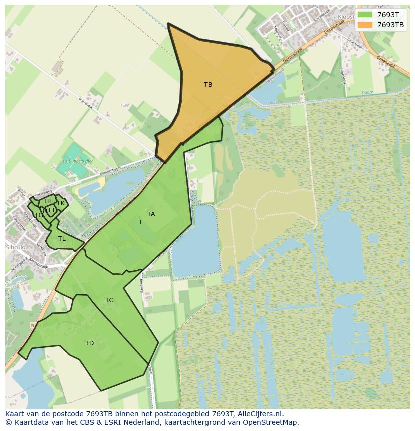 Afbeelding van het postcodegebied 7693 TB op de kaart.