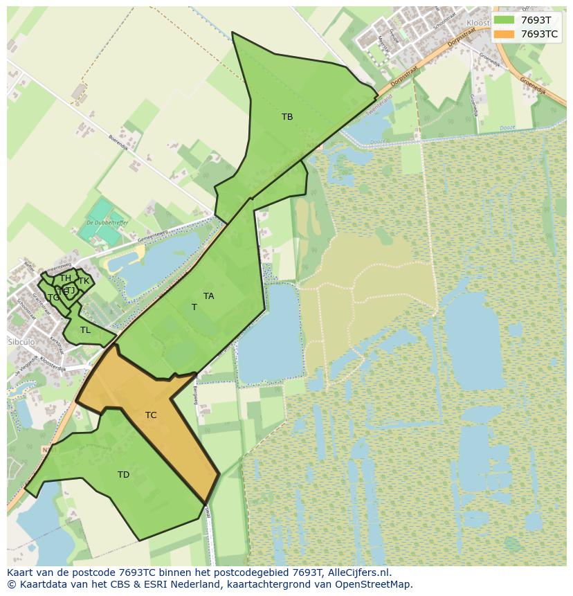 Afbeelding van het postcodegebied 7693 TC op de kaart.
