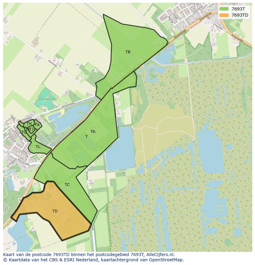 Afbeelding van het postcodegebied 7693 TD op de kaart.