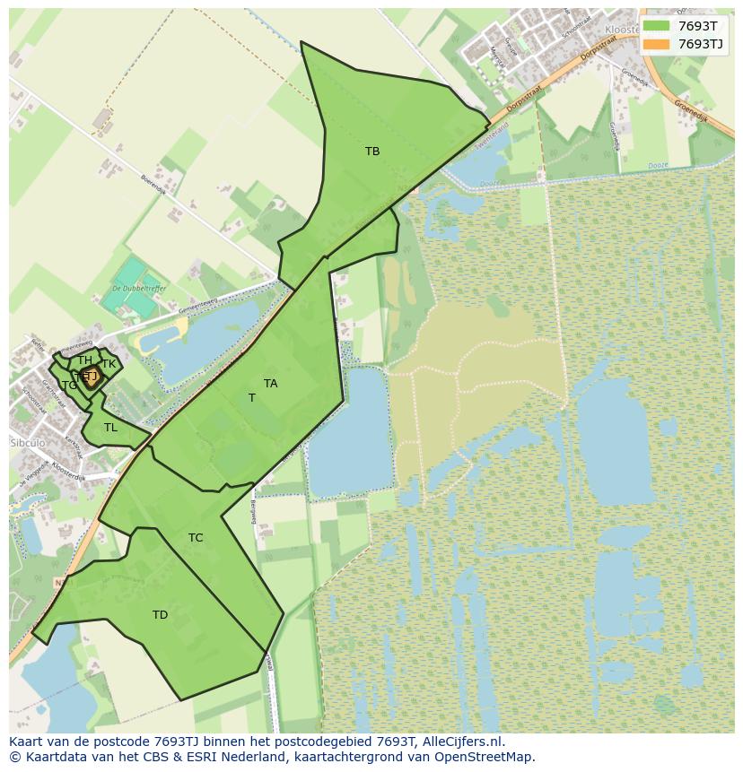 Afbeelding van het postcodegebied 7693 TJ op de kaart.