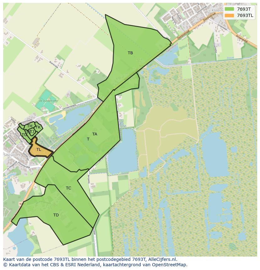 Afbeelding van het postcodegebied 7693 TL op de kaart.