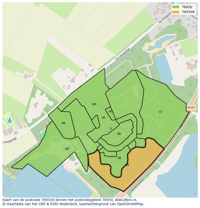 Afbeelding van het postcodegebied 7693 VA op de kaart.