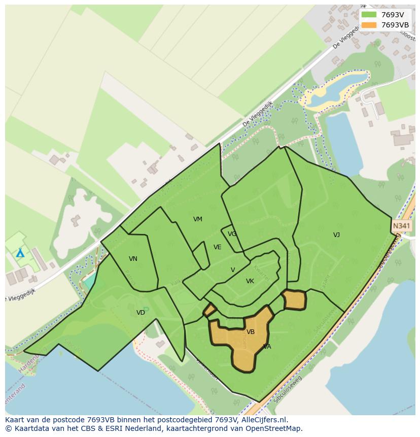 Afbeelding van het postcodegebied 7693 VB op de kaart.