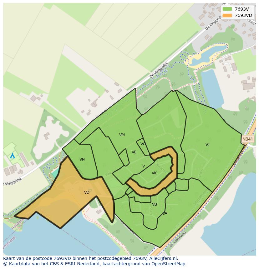 Afbeelding van het postcodegebied 7693 VD op de kaart.