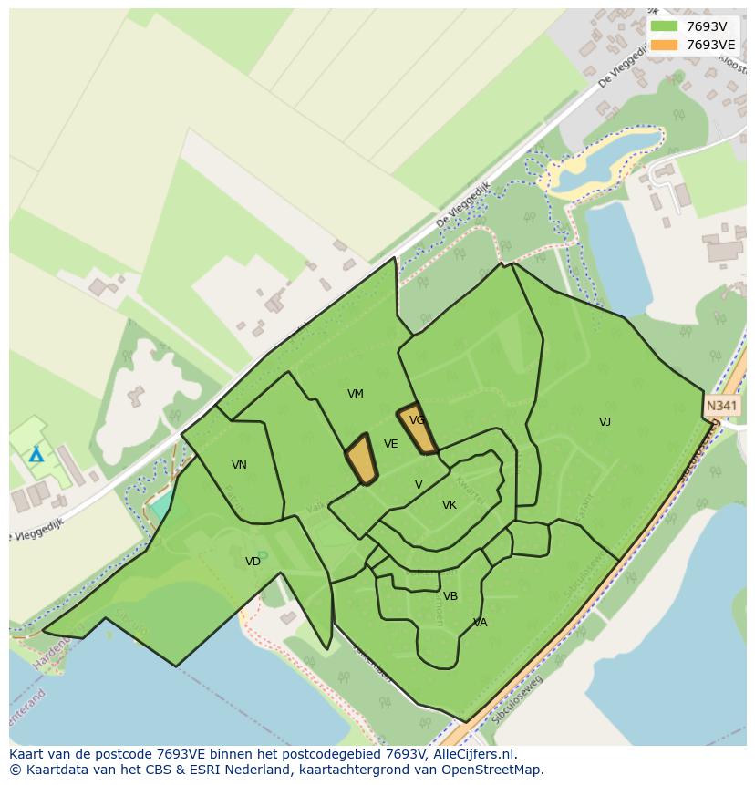 Afbeelding van het postcodegebied 7693 VE op de kaart.